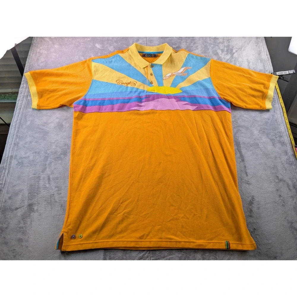 Coogi Mens XXXL Orange Sunset Seagull Graphic Short Sleeve Polo Shirt
